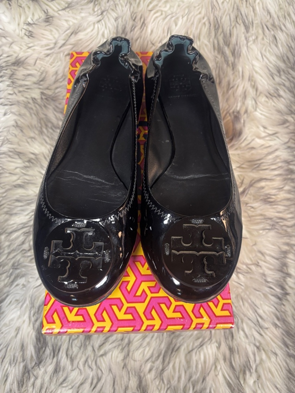 Tory Burch Black Patent Logo Ballet Flats